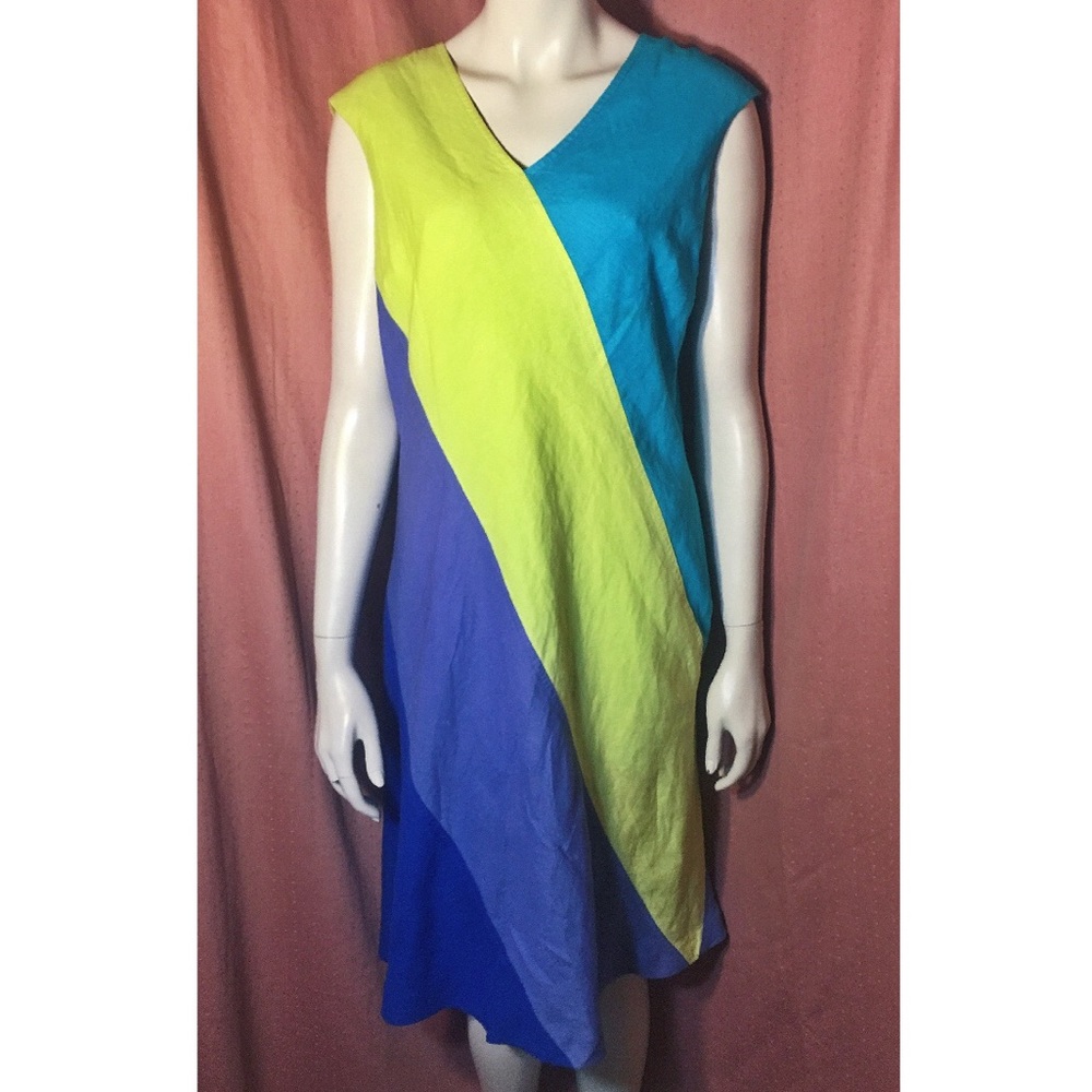 Kasper Color Block Shift Sheath Dress Vintage - image 1